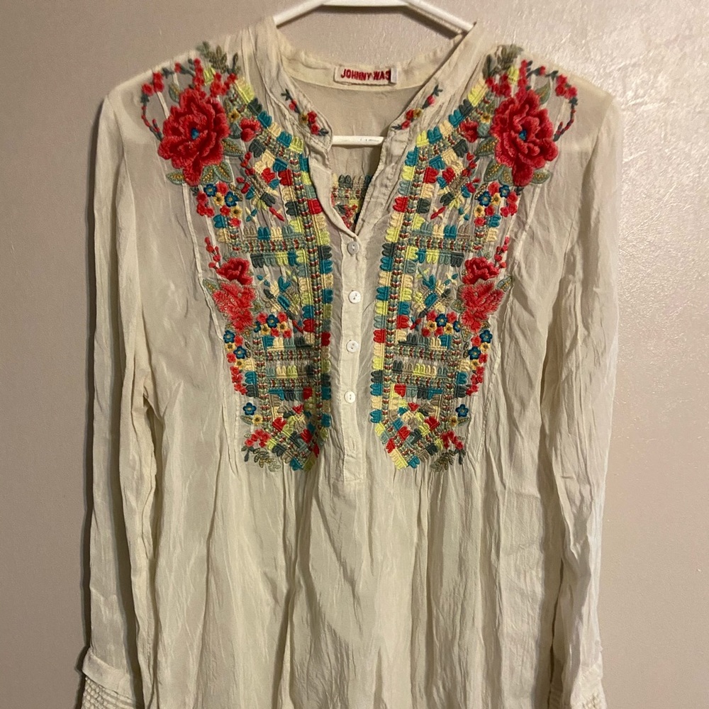 Johnny Was long sleeve Embroidered shirt